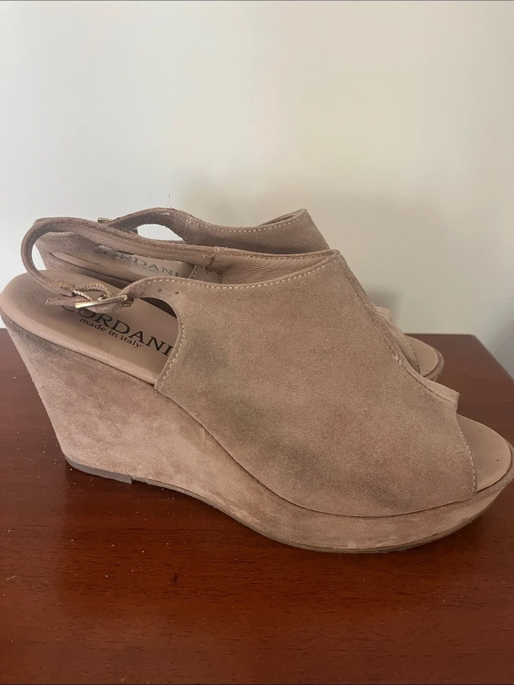 Cordani Taupe Suede Peep-Toe Wedge Sandals size 41